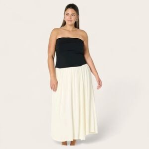 NWT The Drop Lillian Mixed Media Strapless Maxi Dress, Black/Ivory Lined Sz 2XL